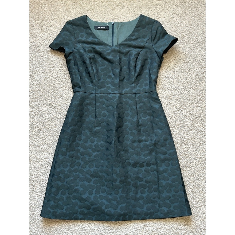 Taifun Dark Green Jacquard A-Line Dress Corpcore Preppy Academia Office Sz S